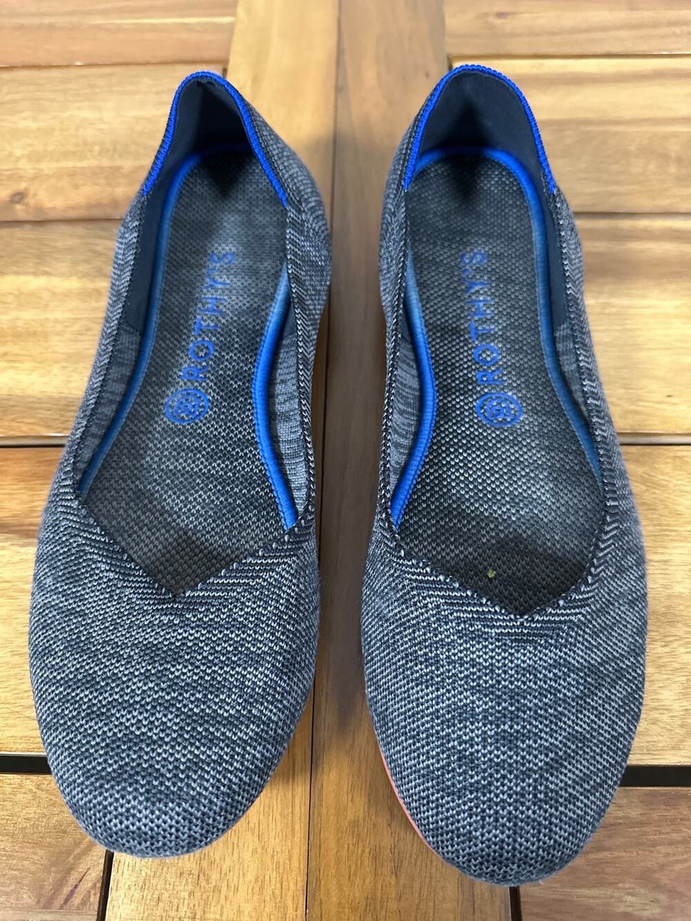 Rothy’s The Flat Women’s 10.5 Two Tone Gray Knit Ballet Flats Blue Trim